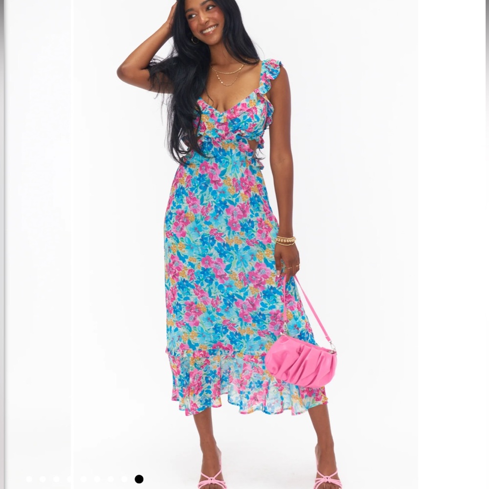 Show Me Your MuMu Blue and Pink Midi Dress